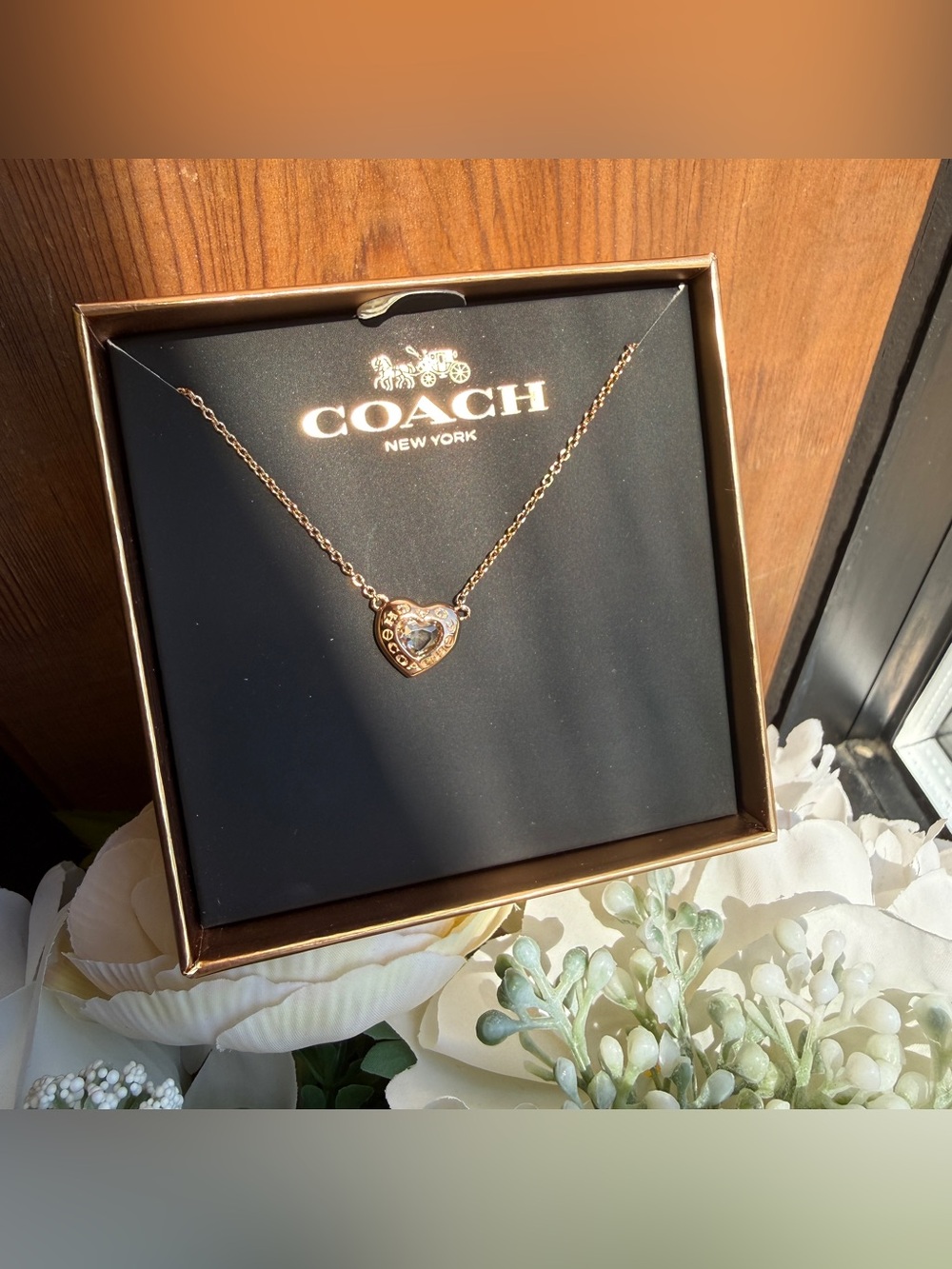 COACH F27135 Rose Gold Heart Necklace